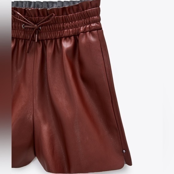 ZARA Faux leather Bermuda shorts adjustable waist 4968/222 - Picture 6 of 6